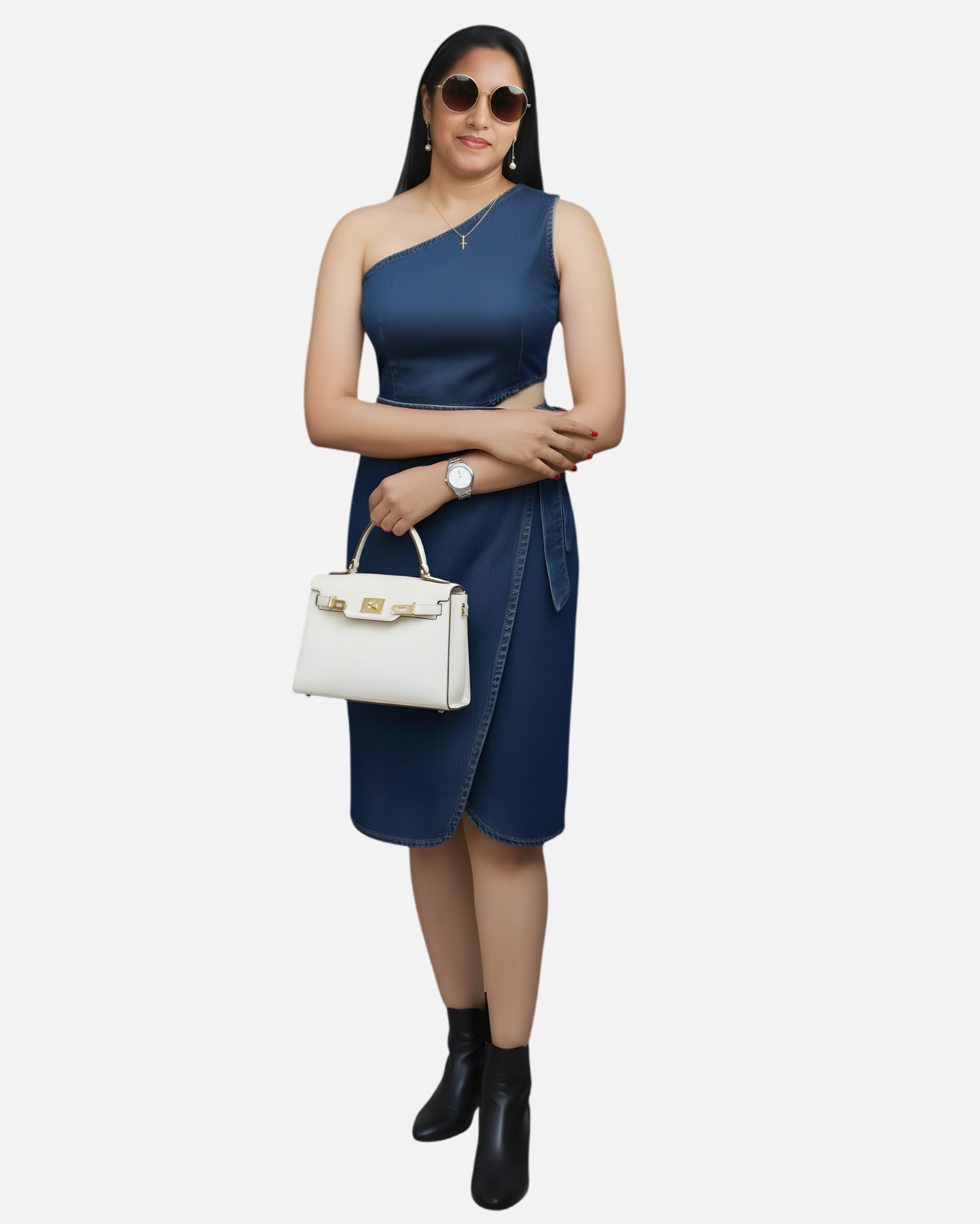 Melifloz One-Shoulder Denim Saree