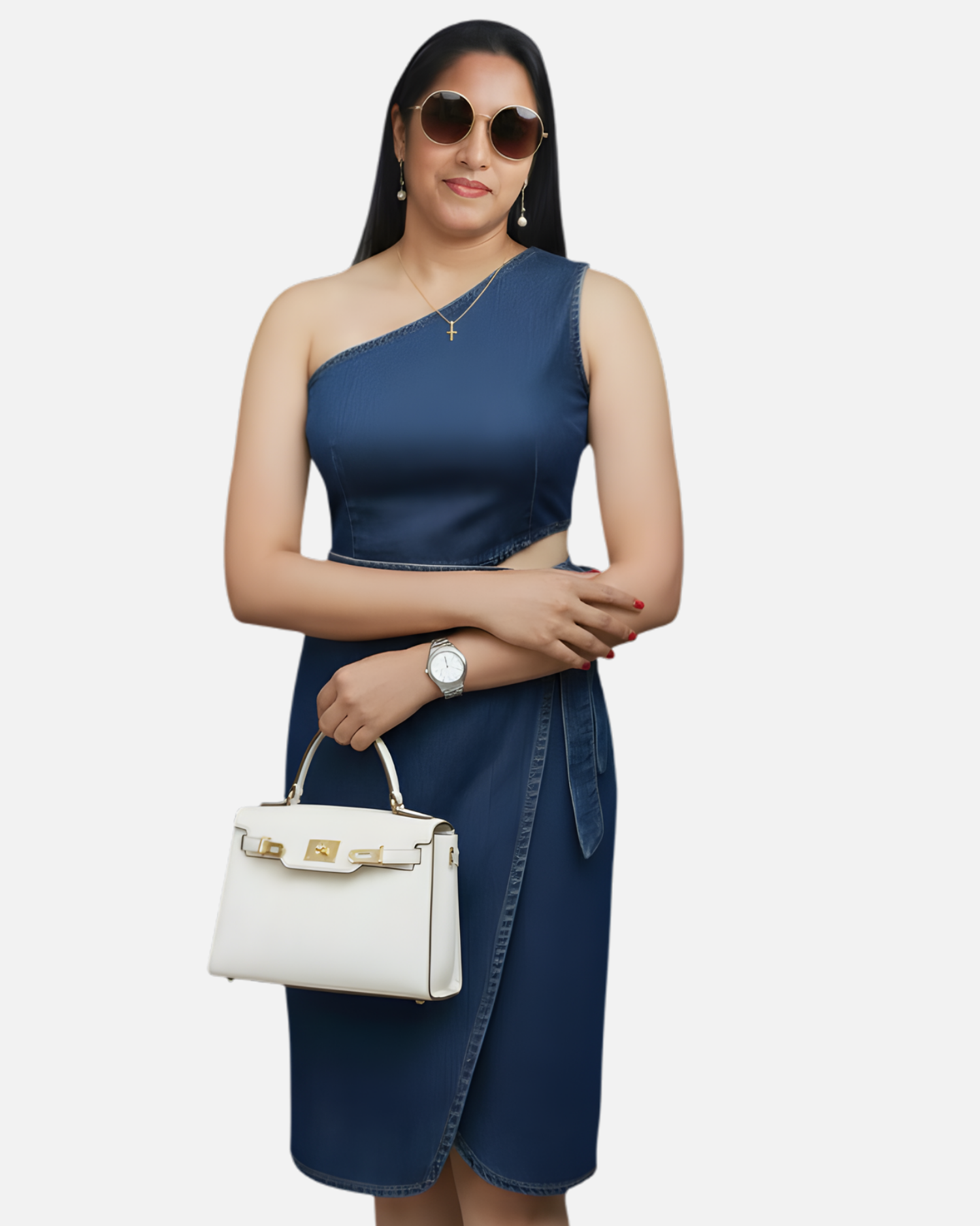 Melifloz One-Shoulder Denim Saree